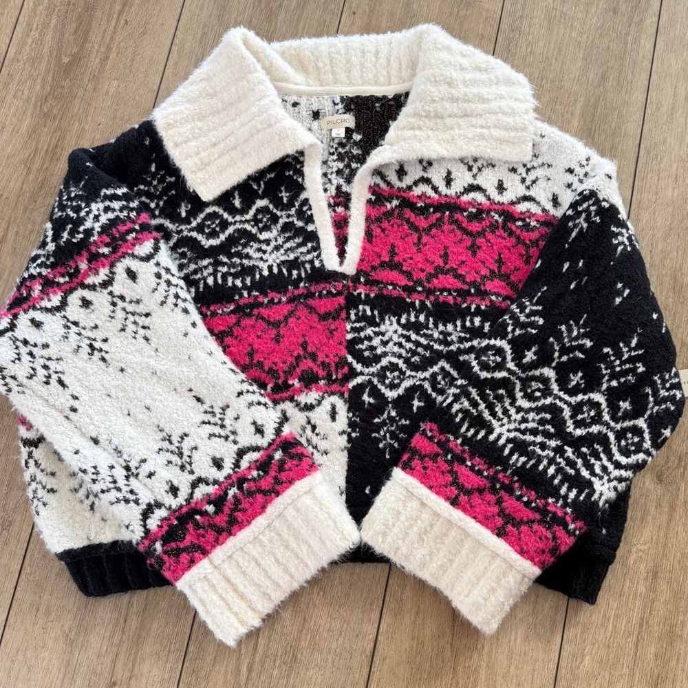 NWT Anthropologie Pilcro V-Neck Fuzzy Printed Popover Sweater - Picture 13 of 13